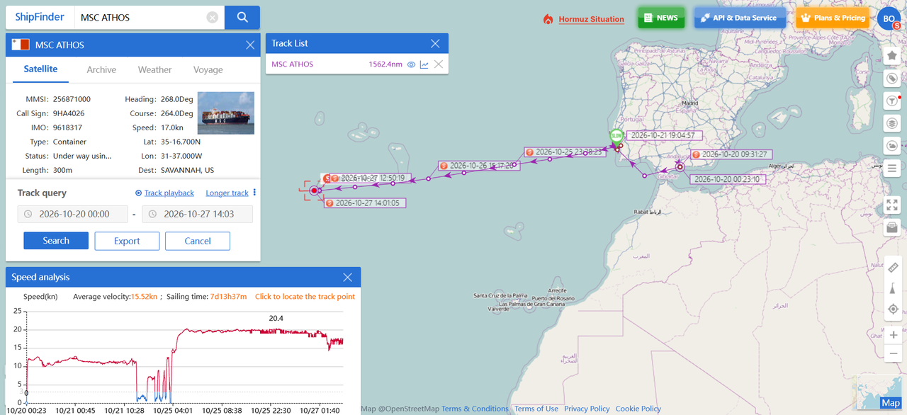 MSC Ship Historical Tracks